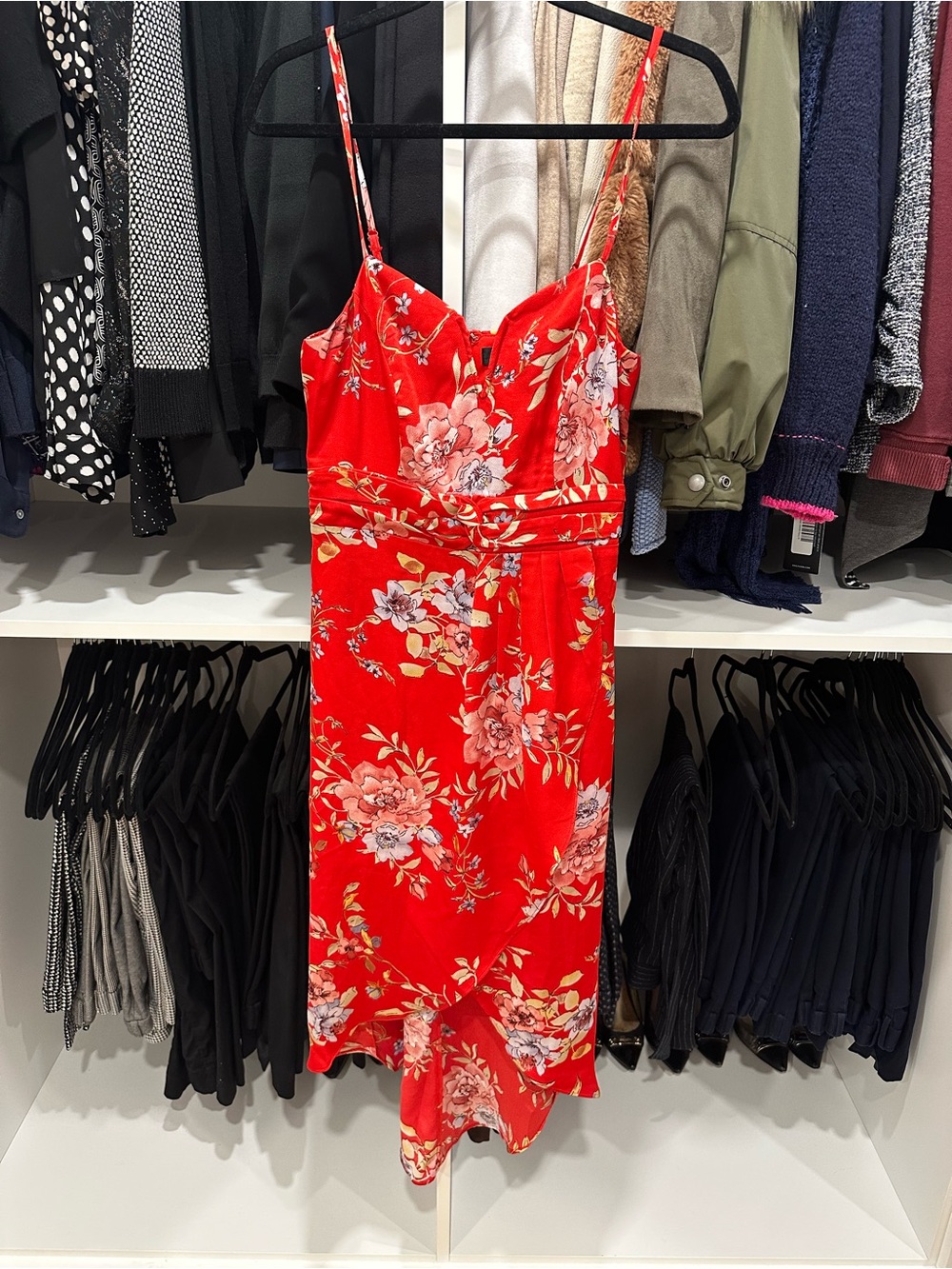 Lulu's Red Floral Midi Dress